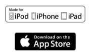 Made for iPod, iPhone and iPad Logo and Download on the App Store Logo